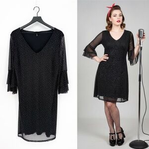 Allison Brittney Retro Rockabilly Polka Dot Knee Length Dress Black White Large